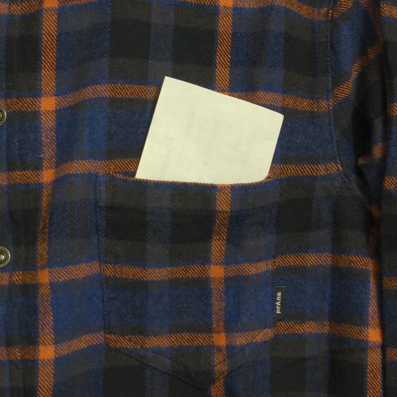 Prana Golden Canyon Flannel Rich Sapphire Plaid Layer Snaps Pocket Organic M New - Picture 3 of 16